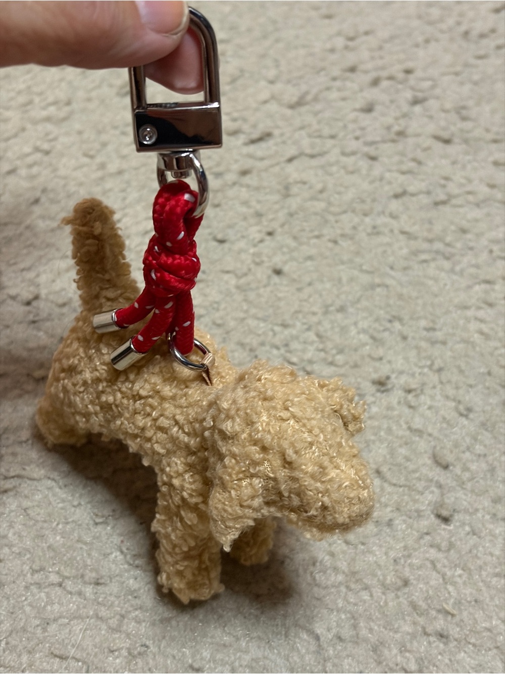 VICTORIA SECRET PINK Red Rope Keychain Leash with Tan Plush Dog Charm